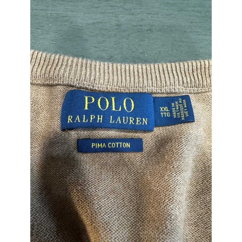 Polo Ralph Lauren Mens XXL Tan Pima Cotton V-Neck Sweater‎ 710682076028